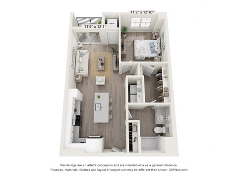 1 bed 1 bath 724 Sq. Ft. A2 floor plan at Enclave Crystal Lake, Crystal Lake, IL